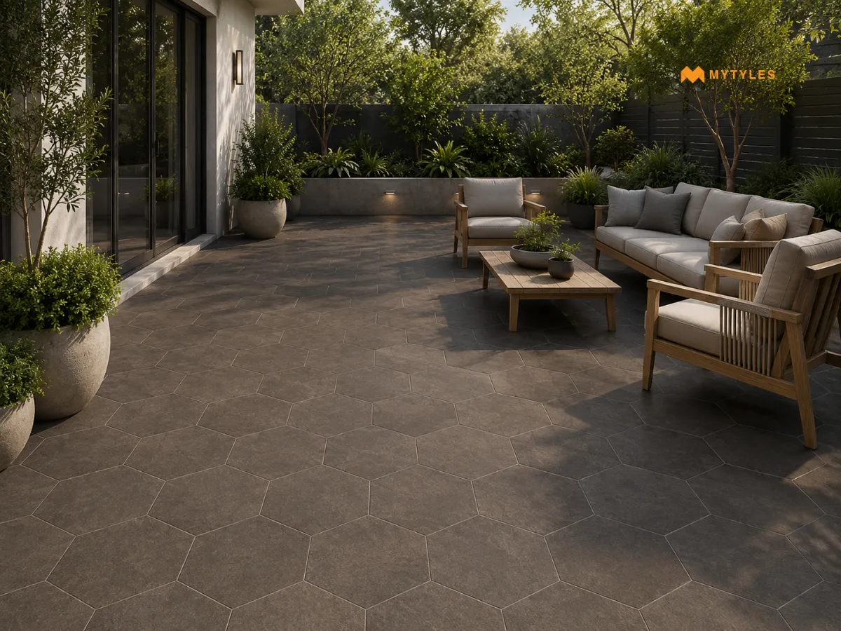Black Hexagon Tiles in Outdoor